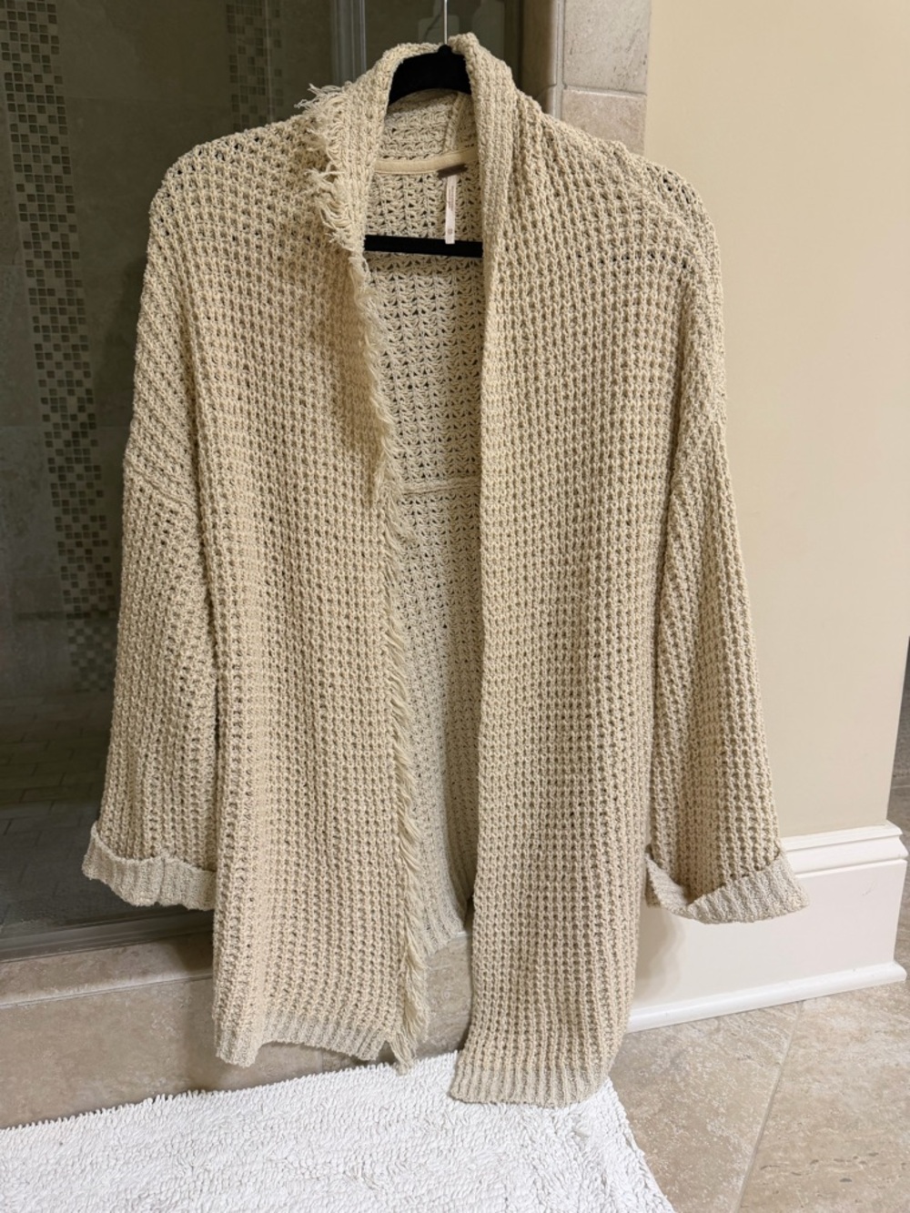 Free People Cream Open-Front Waffle Knit Cardigan